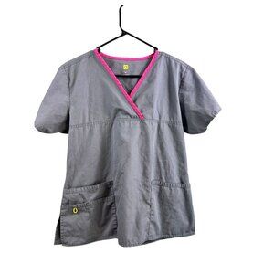 Wink Women's Grey & Pink Scrub Top